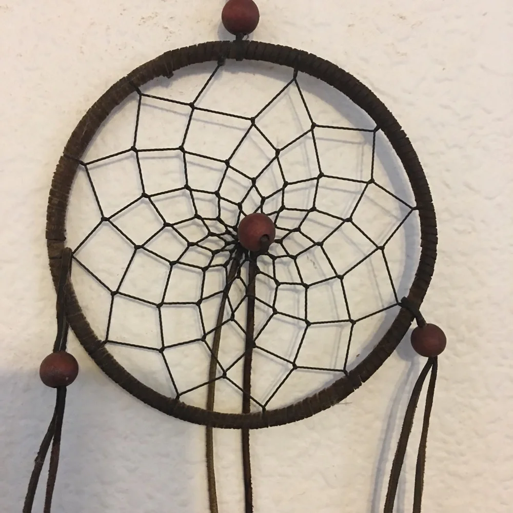 Handmade dreamcatcher leather wood bead feather